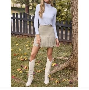 Cupshe Fringe High Waisted Tan Mini Skirt